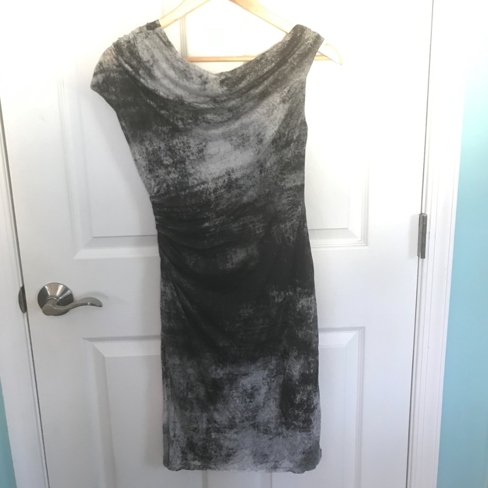 Grey Abstract Print Helmut Lang Bodycon Mini Dress - image 3